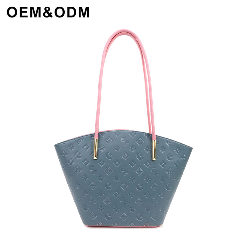Women's embossed all-solid color PU tote bag