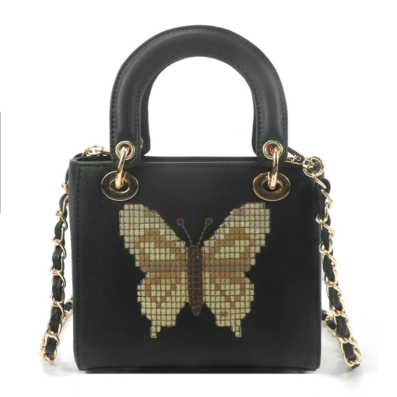 Black gold chain pixel butterfly exquisite handbag